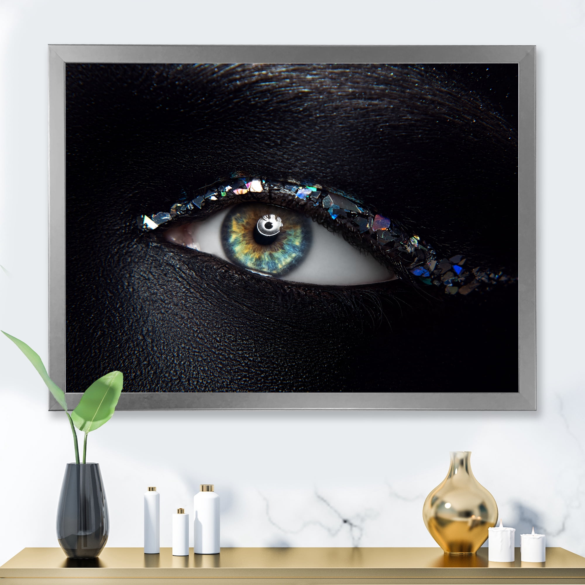 Designart 'Girl Eyes With Multi-Colored Glass Sparkles' Modern Framed Art Print