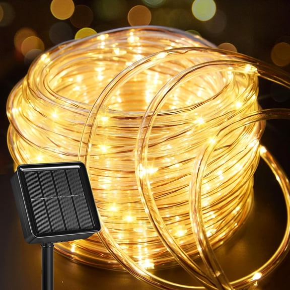 Solar Rope Lights, 39FT 100LED Outdoor Solar String Lights,Waterproof Solar Powered Fairy Lights with 8 Lighting Modes for Party Garden Patio Pool Backyard Tree Decoration, Warm White