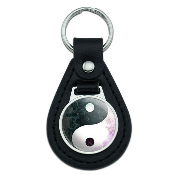 Ying Yang Black Leather Keychain