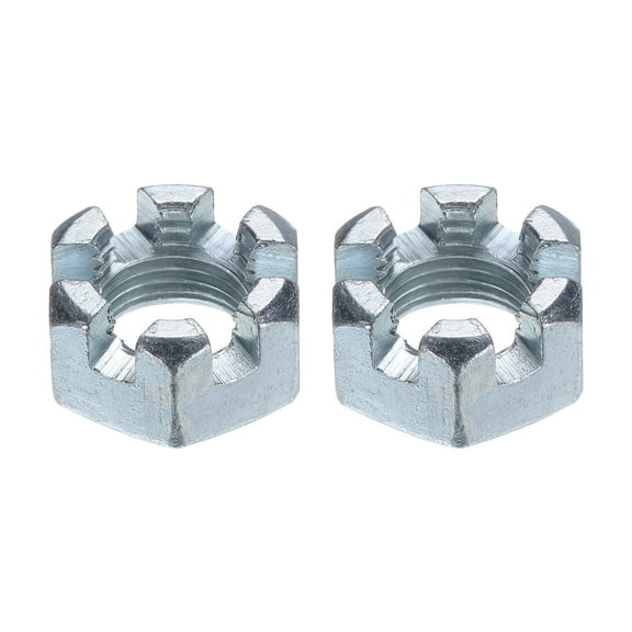1/2"-20 Hexagon Slotted Nut, Grade 6.8 Carbon Steel Hex Nuts, Silver, 2Pack