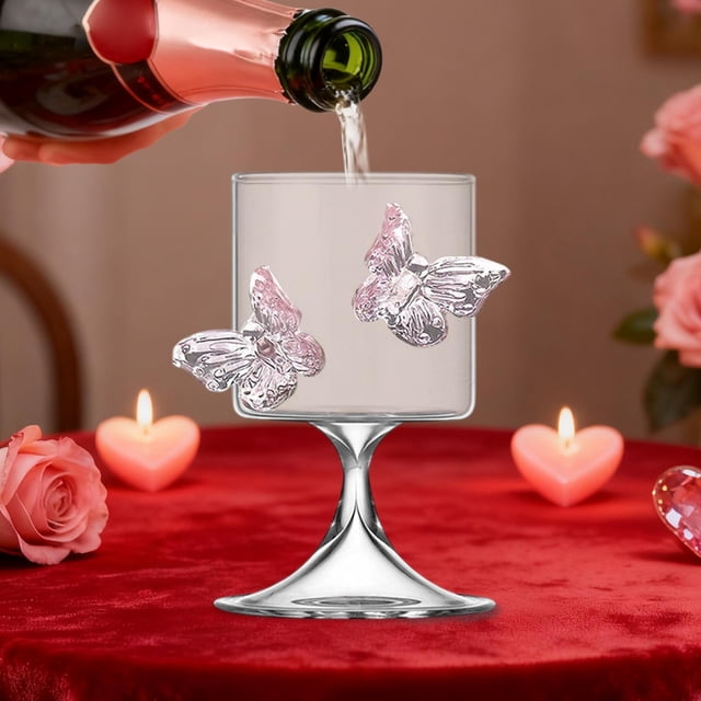 Weloille Verre à Vin Rouge à Motif de Papillon, Calice Tiges Cristallines Sans Plomb, Tasse Résistante aux Rayures, pour Bar à la Maison Mariage Fête Champagne Cocktail