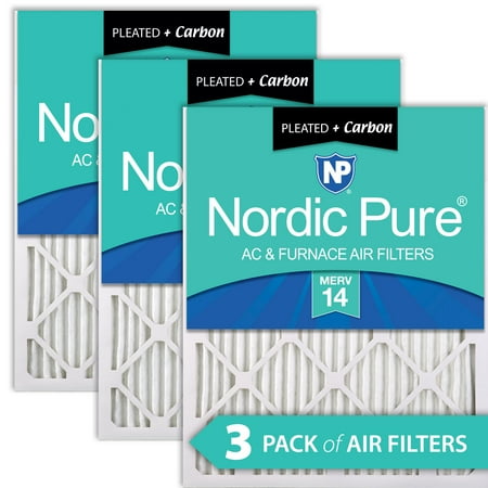 

20x20x1 (19_1/2x19_1/2) Pleated Air Filters MERV 14 Plus Carbon 3 Pack