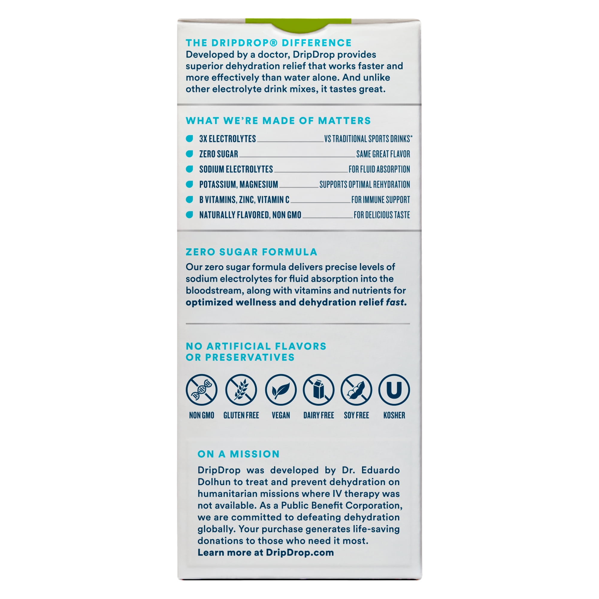 DripDrop Zero Sugar Electrolyte Powder for Fast Dehydration Relief - Lemon Lime 8ct (HSA/FSA Approved)