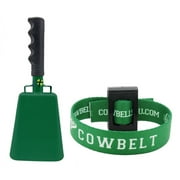 Bundle 9.6 inch Hunter Green Bell Black Handle Cowbell with Stick Grip Handle and Green Cowbelt Holster by Stewart Tradingâ?¢