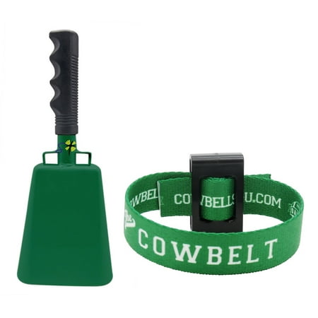 Bundle 9.6 inch Hunter Green Bell Black Handle Cowbell with Stick Grip Handle and Green Cowbelt Holster by Stewart Tradingâ?¢