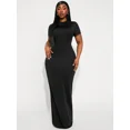 thumbnail image 4 of Plus Size Women's Solid Color Round Neck Short Sleeve Fitted Elegant Maxi Dress, 4 of 10