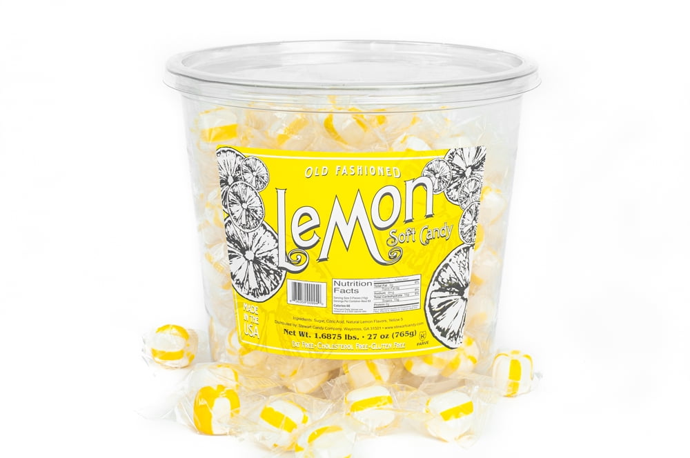 Stewart Candy Lemon Flavored Soft Candy Puff Balls 27oz Tub for Home