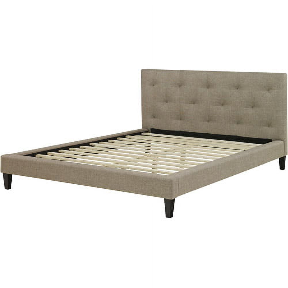 Premier Sierra Full Upholstered Platform Bed Frame, Taupe with Bonus Base Wooden Slat System