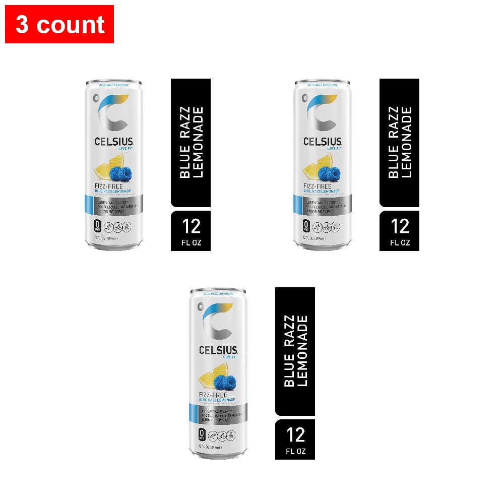 CELSIUS Fizz Free Blue Razz Lemonade Energy Drink Can 12 fl oz - 3 count