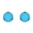 thumbnail image 3 of 2 ct Screw-Back Stud Earrings for Women | 6.5mm Round Cut Simulated Turquoise | 18K White Gold, 3 of 5