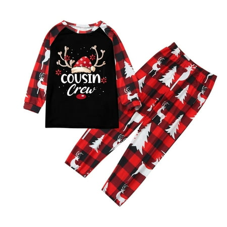 

WILLBEST Lover Boy Baby Outfit Christmas Home Parent Child Wear Cute Deer Head Pattern Boys and Girls Family Pajamas Plaid Sleeves Holiday Pajamas Set