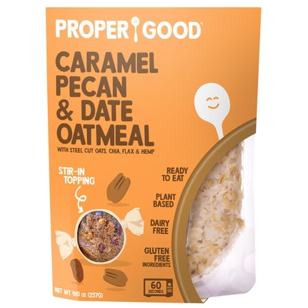 Proper Good Instant Oatmeal, Caramel, Pecan and Date, Steel Cut Oats, Shelf-Stable, 9.1 oz Packet
