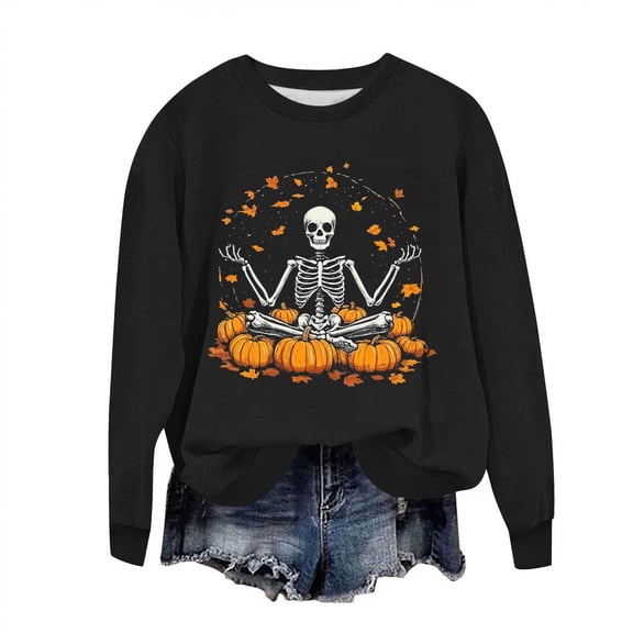 Ladies Festival Halloween Brunch Long Sleeve Outfits Sweatshirt for Women Crewneck Sweater Skull Pullover Winter Fall 2026