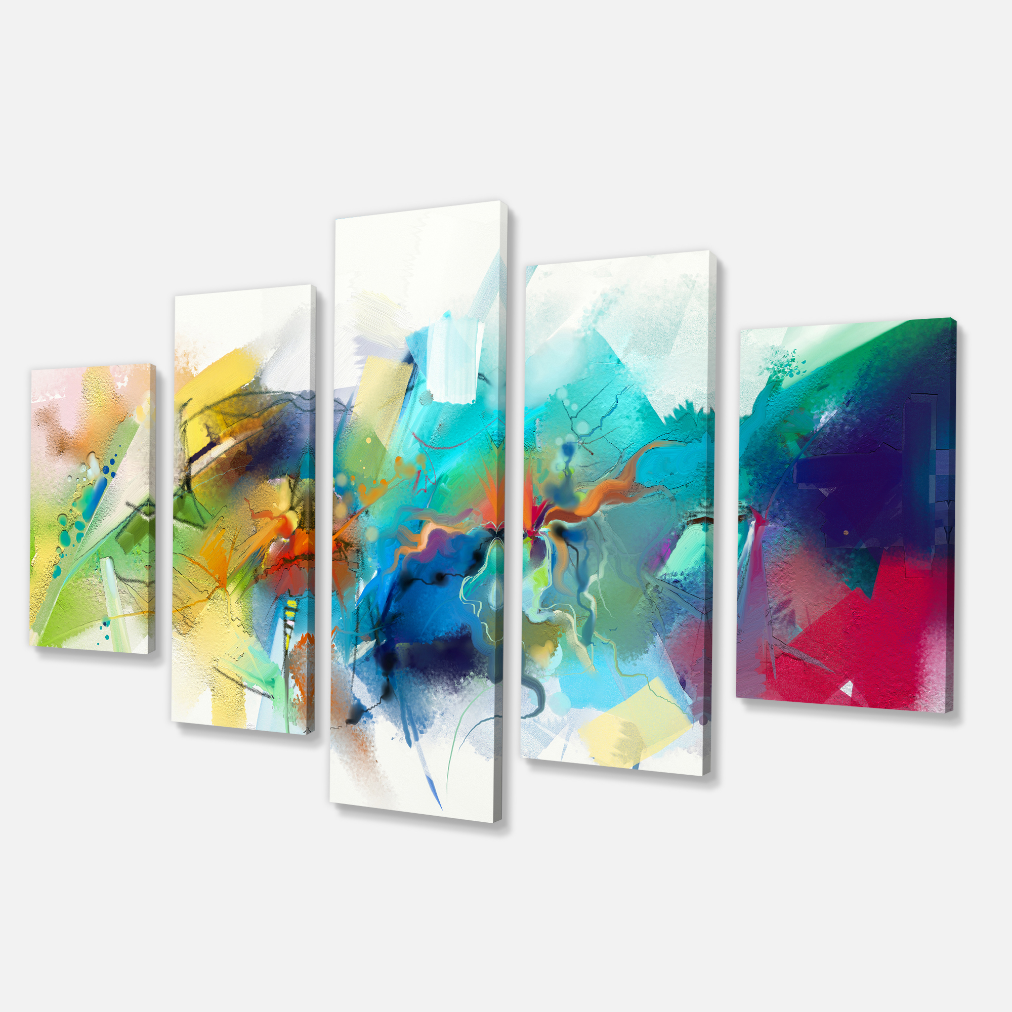 Designart 'Brush Stroke Colorful Oil Painting ' Contemporary Painting Print on Wrapped Canvas