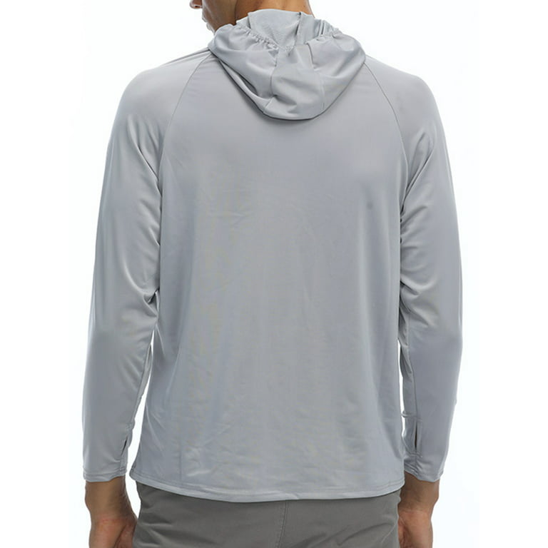  Mens UPF 50+ Sun Hoodie Fishing Shirt Half Zip Long Sleeve  SPF Hiking Shirt Lightweight White L