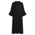 thumbnail image 4 of BUIGTTKLOP Cotton Linen Midi Dresses for Women 3/4 Sleeve Sundress Button up V Neck Loose Fitted Flowy Summer Dress, 4 of 6