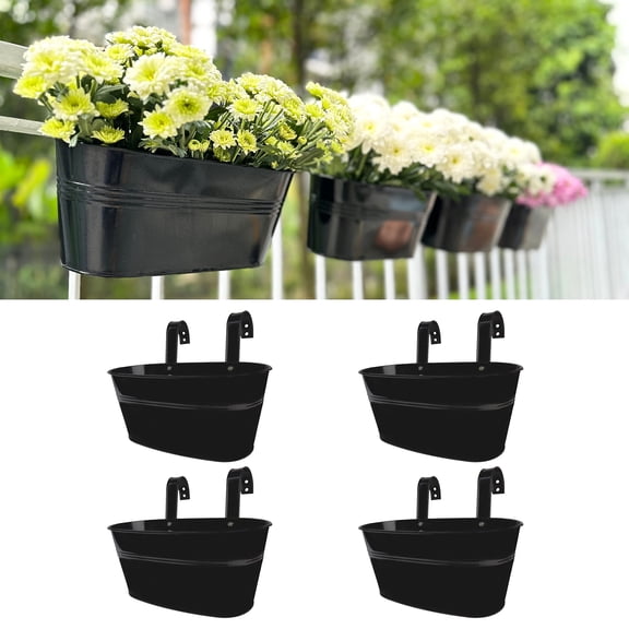 9.8" (25 cm) x 4 Pack Metal Rail Planters Balcony Deck Porch Decor