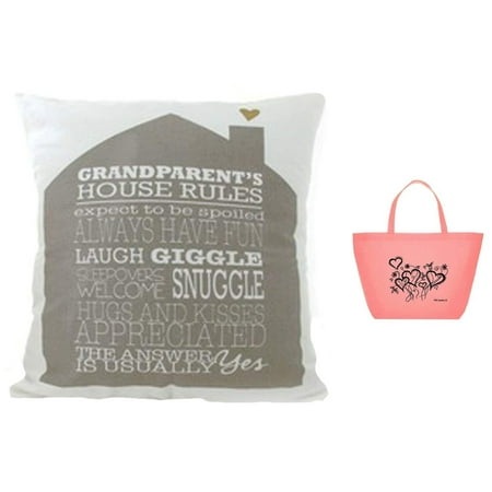 2 Piece Tote - Grandparents Gift House Rules Decorative Throw Pillow & Tote - 2 Piece Gift Set - Free Shipping
