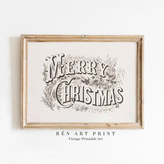 Zuno Merry Christmas Printable Wall Art Vintage Neutral Holiday Home Decor Farmhouse Christmas Wall Art Antique Merry Christmas Poster- Wall Art Print, 8x12 UNFRAMED