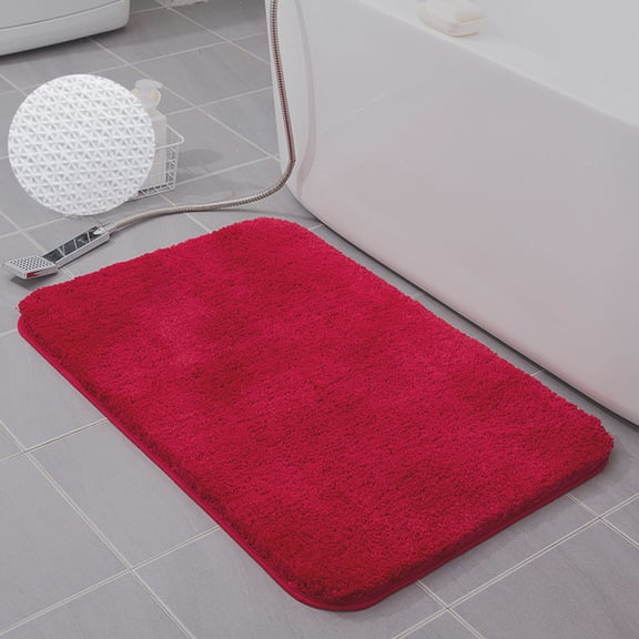 Red Microfiber  Bathroom Rug Non-Slip Absorbent 32"x20" Soft Furry Bath Mats Machine Washable Rugs for Bathtub Shower Room