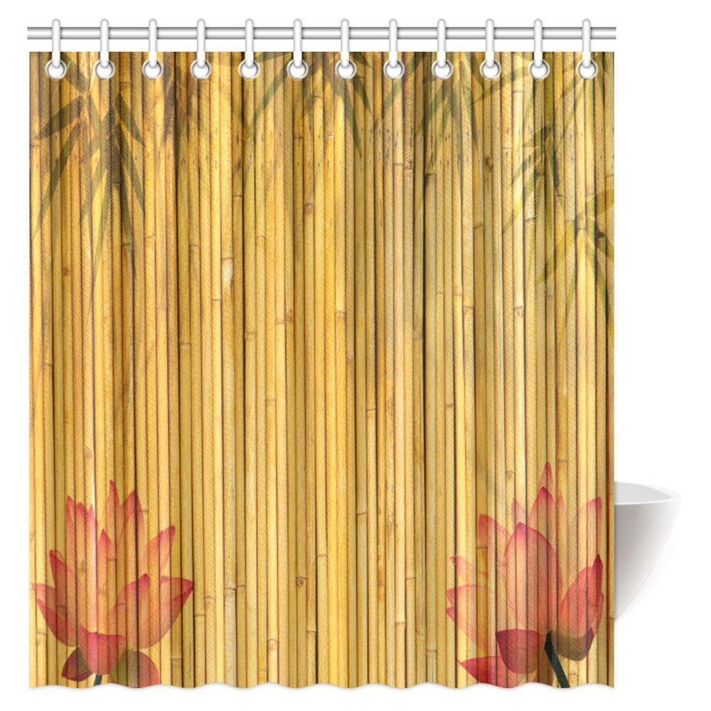 MYPOP Bamboo Shower Curtain, Lotus Flower and Bamboo Background on