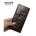 thumbnail image 6 of Women Men Genuine Leather Bifold Long Wallet, Zipped Hiding Coin purse, Credit card Holder. Retro Vintage Embossed Genuine Real Leather. RFID Blocking, 6 of 6