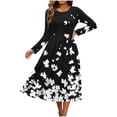 thumbnail image 7 of Dresses for Women Fashion Leisurely Printed Round Neck Dress Women's Long Sleeve Bohemian Floral Maxi Dresses Loose Casual High Waist Boho Printed Beach Party Dress, 7 of 7