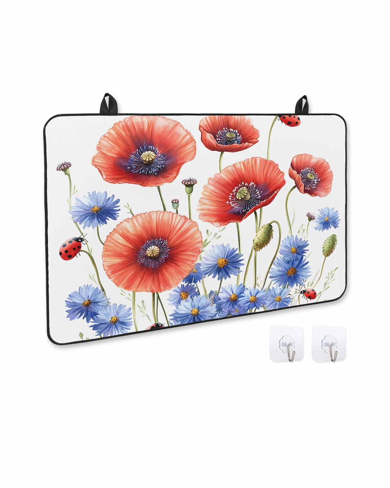 nqOlkjepod Large Induction Cooktop Protector Mat 24"x21", Independence Day Stove Top Covers for Electric Stove, Vintage Flower Watercolor Red Blue Stove Burner Cover Mats, Glass Top Stove Cover