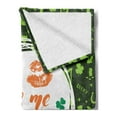 thumbnail image 2 of Saying Soft Flannel Fleece Throw Blanket, Kiss Me I am Irish Text with Lips and Clovers St Patricks Day, Cozy Plush for Indoor and Outdoor Use, 50" x 70", Apple Green Dark Green, by Ambesonne, 2 of 5