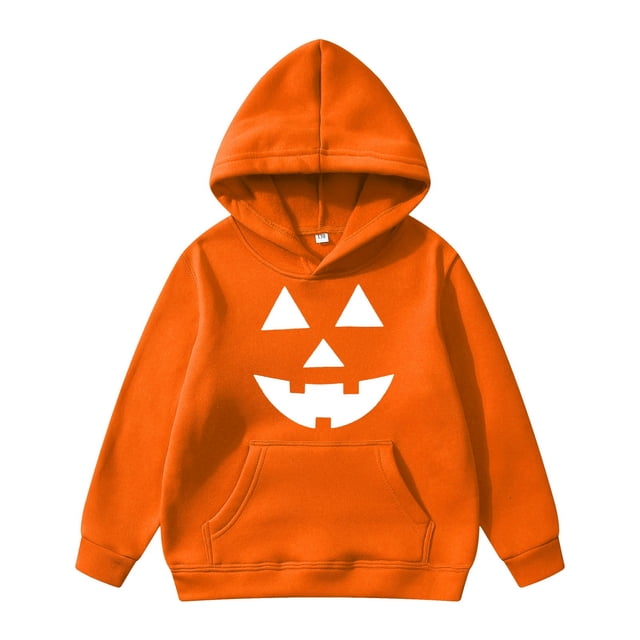 Aocisk Chandail à Capuchon pour Garçons d'Halloween, Doux, Confortable, Décontracté, Tenue d'Automne et d'Hiver pour Enfants, Orange, 5-6 Ans