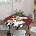 thumbnail image 5 of Red Kitchen Chef Round Tablecloth for 36-44 Inch Tables, Fitted Table Cover with Elastic Edge, Black Plaid Gourmet Food Vintage Waterproof Outdoor Table Cloth Protector for Patio Garden Dinner Picnic, 5 of 9
