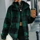 thumbnail image 2 of Mujeres chaqueta de lana cremallera cierre soporte collar clásico moda Plaid patrón Mediados de longitud doble cara abrigo de lana verde XL, 2 of 6