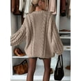 thumbnail image 4 of Cable Knit Oversized Sweaters Womens Cozy Pullover Sweater Fall Winter Clothes Camel Color S, 4 of 6