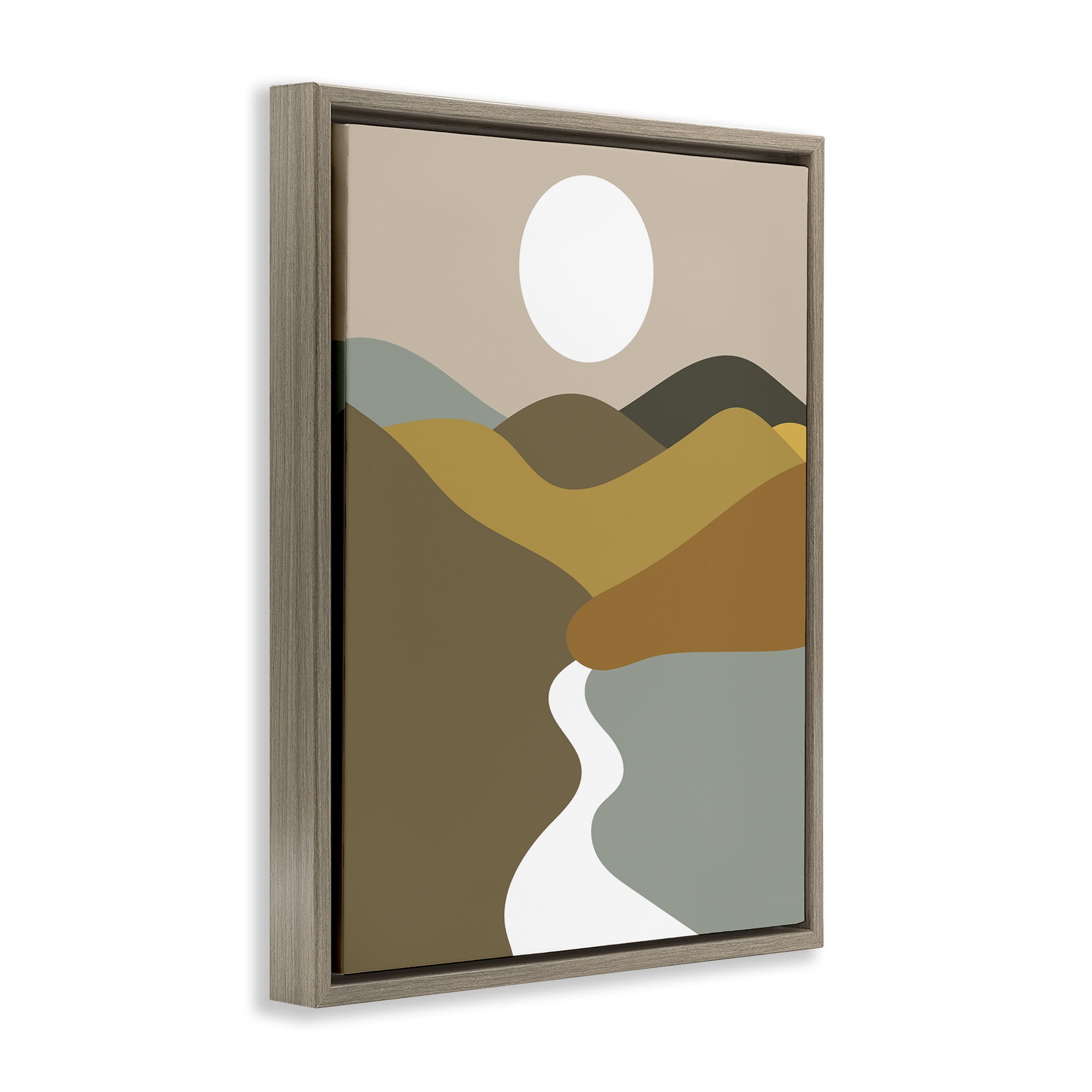Stupell Industries River Towards Mountains Landscape Painting Brown Floater Framed Art Print Wall Art, 17 x 21