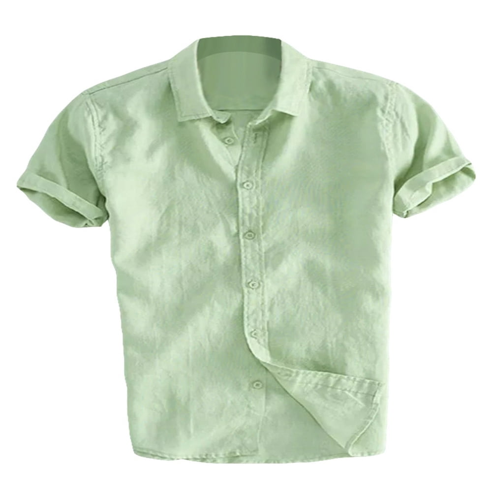 POINTERTECK Mens Linen Short Sleeve Solid Shirts Casual Loose Dress Soft Tops Tee