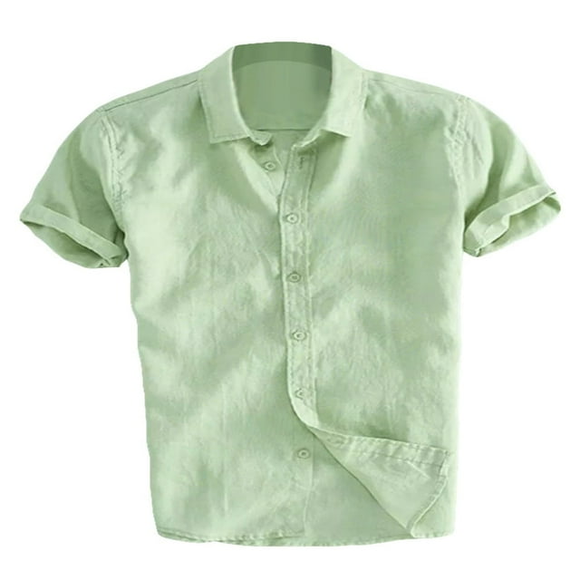 Chemise Homme en Lin Uni à Manches Courtes Boutonnée M-TTTG