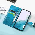 thumbnail image 4 of Stylish Wallet Case for Motorola Moto G Play 4G 2024, Floral Embossed PU Leather Magnetic Closure Kickstand Card Slots Wrist Strap Phone Cover for Motorola Moto G Play 4G 2024, Blue, 4 of 5