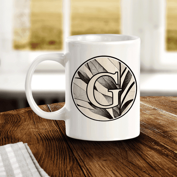 G 11oz Black and White Alphabet Monogrammed Initial Ceramic 11oz Coffee Mug,White,11oz
