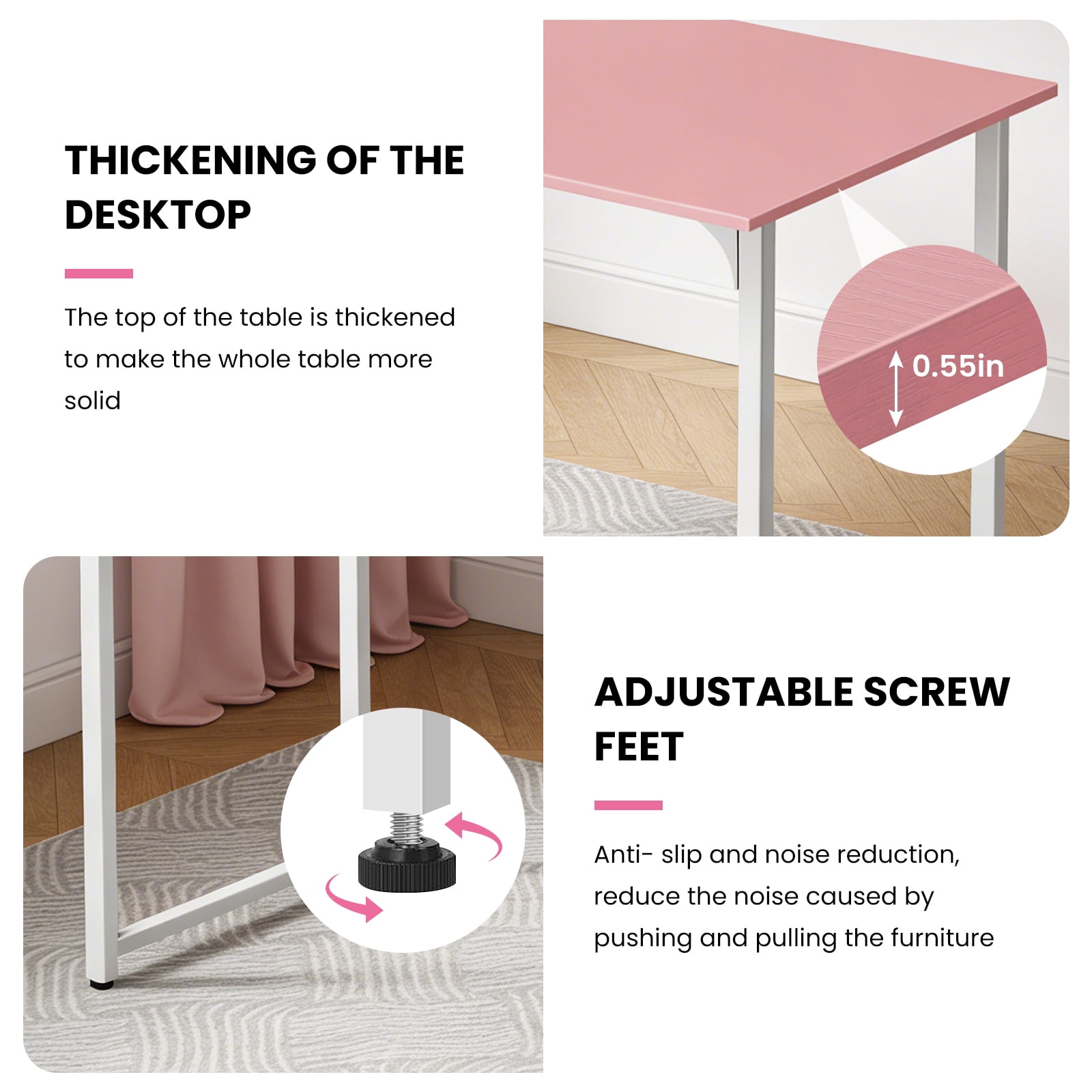 Dkelincs 40 inch Computer Desk and Chair Set Home Office Modern Wood Study Desk & Mesh Ergonomic Height Adjustable Office Chair for Small Spaces, Pink & Black