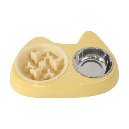 Slow Feeder Dog Bowl & Water Bowl Set Anti-Choking Puzzle Feeder for Small Dogs & Cats Non-Slip Pet Bowl with Stainless Steel Insert Yellow