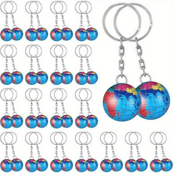 24 pcs Colorful Globe Keychains Bulk, Planet Earth Ball Keyring Pendant for Backpack Traveler Educational Tool