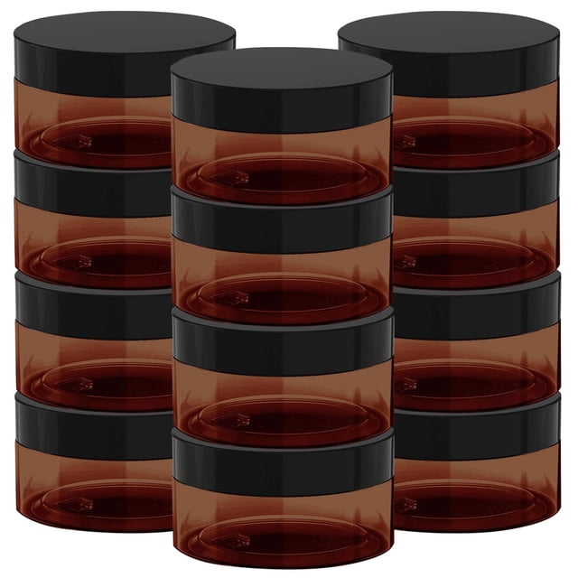 Tarros cosméticos BallHull de plástico ámbar de 240 ml con tapa negra, 12 unidades