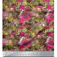 thumbnail image 1 of Soimoi Brown Cotton Voile Fabric Heart,Star & Fashion Text Print Fabric by the Yard 56 Inch Wide, 1 of 1