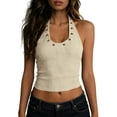 thumbnail image 5 of ClodeEU Women's V Neck Sleeveless Cropped Tank Top ,Casual Summer Crop Top Beige,Women's Plus L, 5 of 8