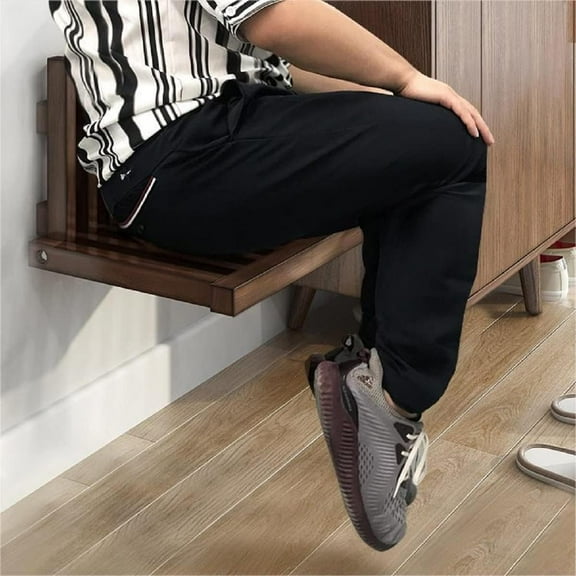Folding Shower Seat Bench Wall Mounted, Foldable Bathroom Chair Stool Solid Wood Entryway Shoe Bench Rack Non-Slip 220 Lb Capacity for Seniors Adults Disabled