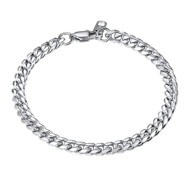 PROSTEEL Enlace Cubano 6MM de Ancho de Acero Inoxidable Cadena Pulseras Punk para Hombre Mujer Joyería Regalo, 19Longitud