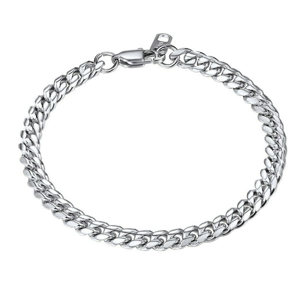 PROSTEEL Enlace Cubano 6MM de Ancho de Acero Inoxidable Cadena Pulseras Punk para Hombre Mujer Joyería Regalo, 19Longitud