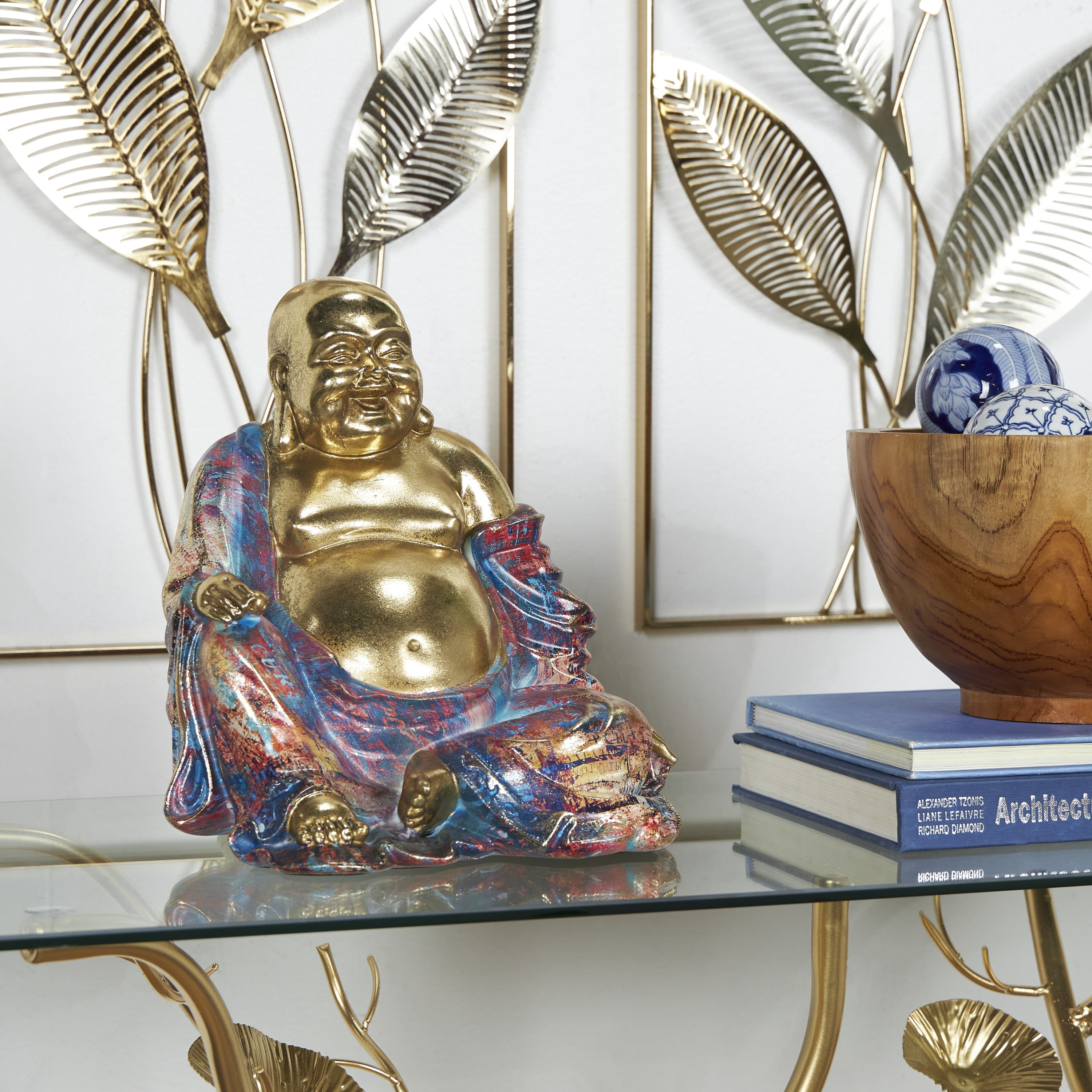 10" x 11" Multi Colored Resin Buddha Sculpture, by DecMode