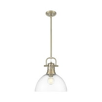 Yep by Golden Lighting Duncan 1-light 14in rod hung Pendant in Aged Brass and Clear Glass
