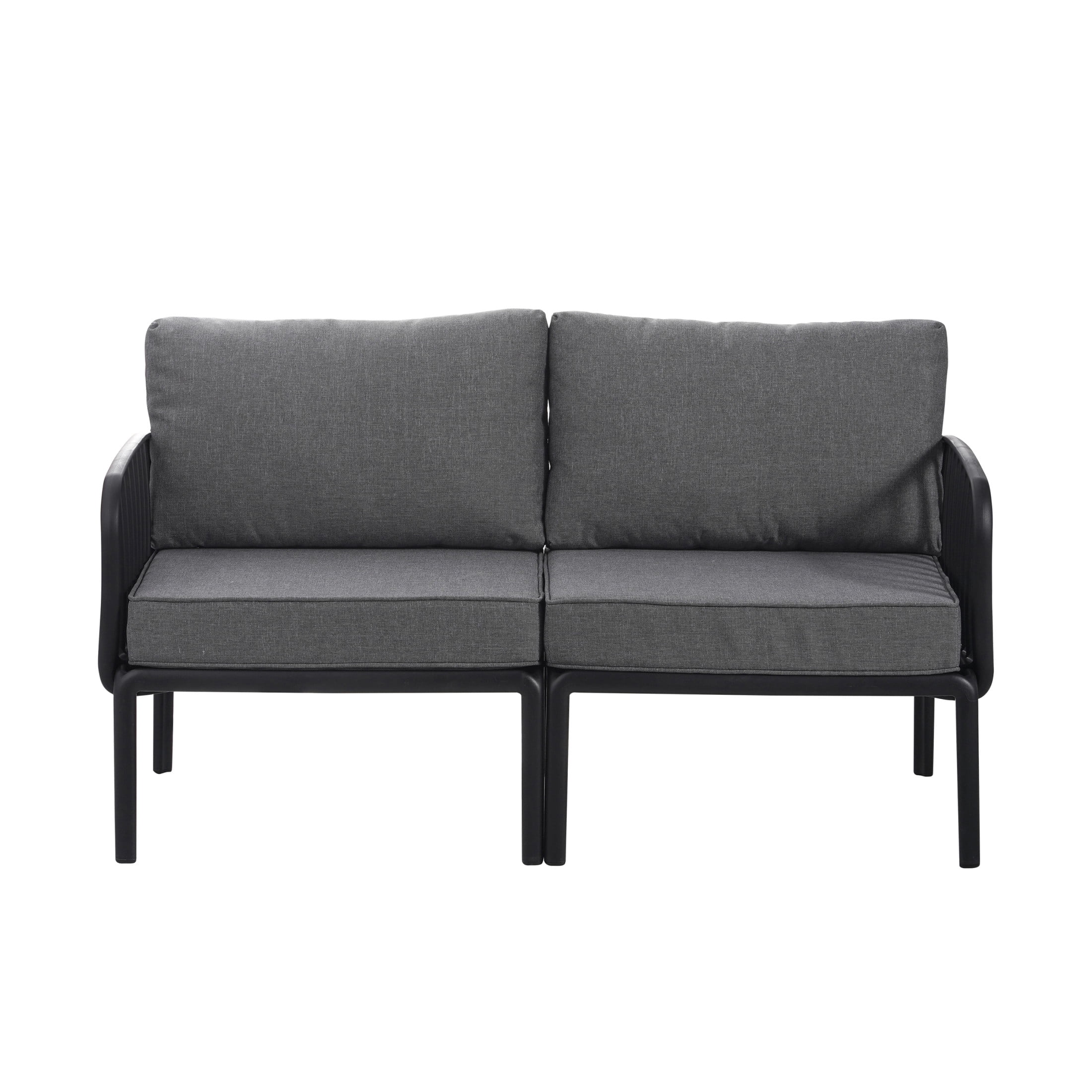 Orion Modern Outdoor Patio Chat Set, 59" Loveseat and Square Coffee Table, Waterproof Cushion, Black+Dark Gray